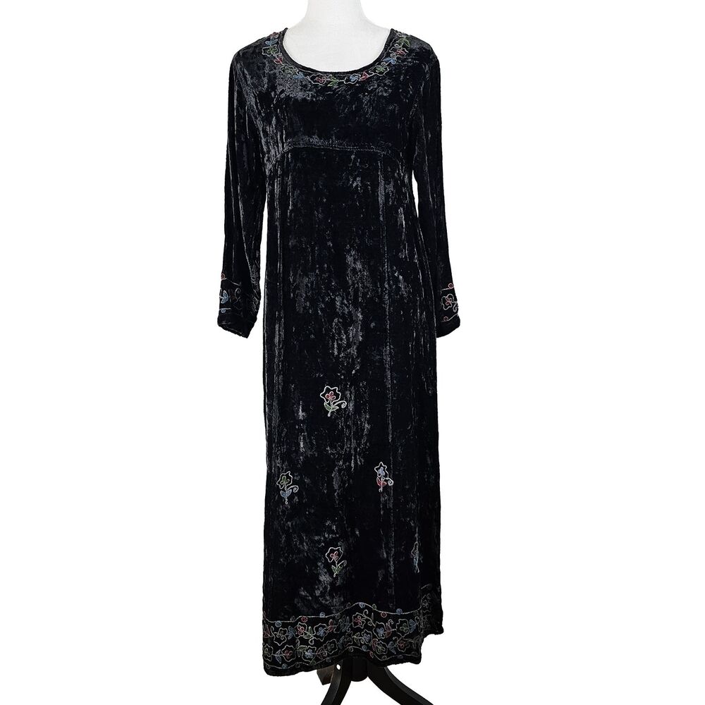 Sacred Threads Maxi Small Medium Long Sleeve Whimsygoth Boho Black Velvet Dress